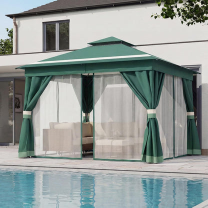 10x20 Gazebo Canopy with 100FT String Lights, Metal Heavy Duty Patio Canopy Tent with Double Roofs, Mosquito Nettings and Privacy Screens for Backyard, Garden, Lawn, Gray