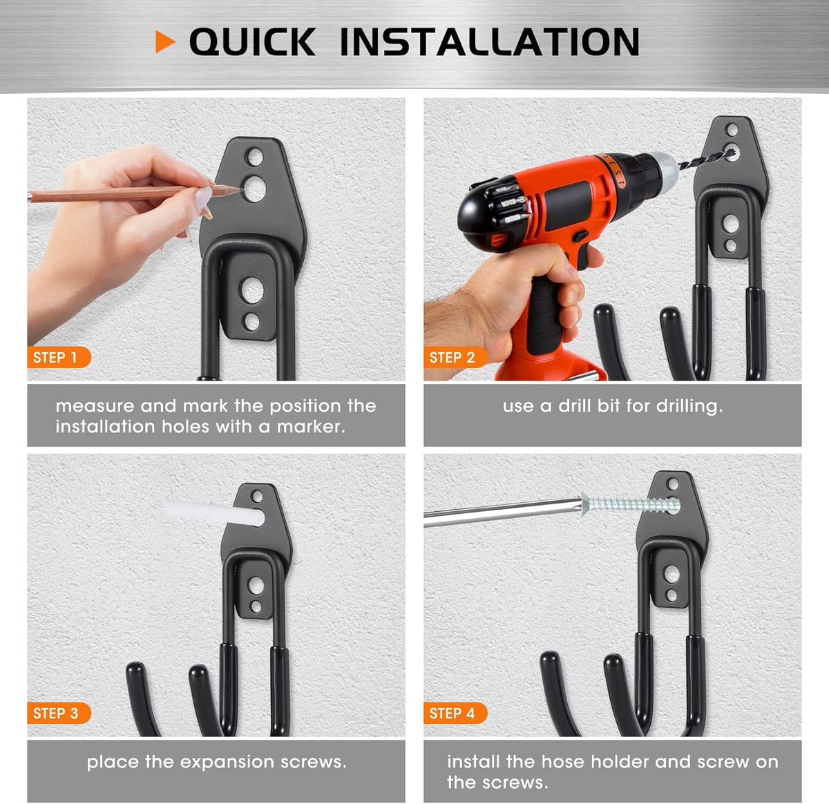 Hose Hanger Wall Mount 2 Pack,Heavy Duty Hose Holder with Screws Metal Hose Hangers for Outside,Hose Rack Suitable for Garage,Garden and Yard