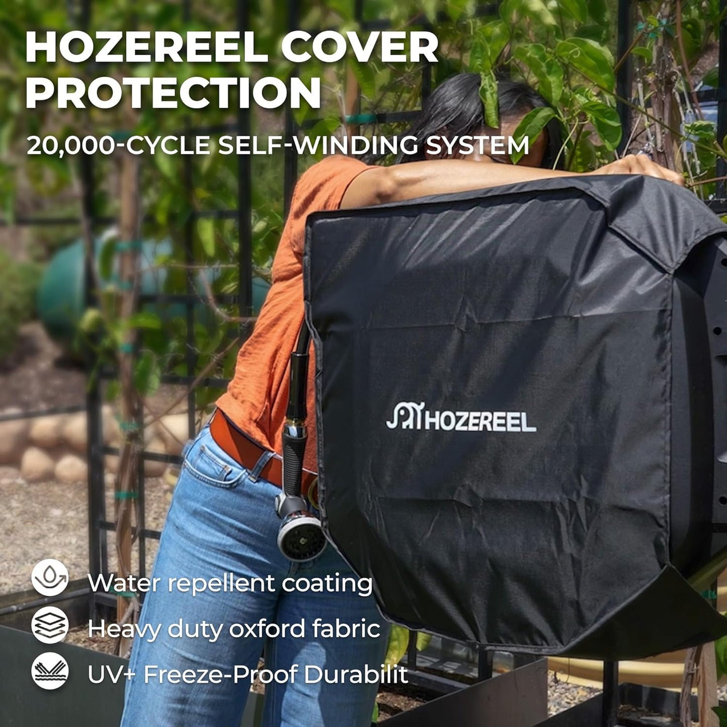 5/8" x 100 ft Heavy Duty Retractable Garden Hose Reel by HOZEREEL, Outdoor Garden Hose Reels - Self Retract Wall Mount Hose Reel Automatic Storage, Any Length Lock, 10 Pattern Nozzle