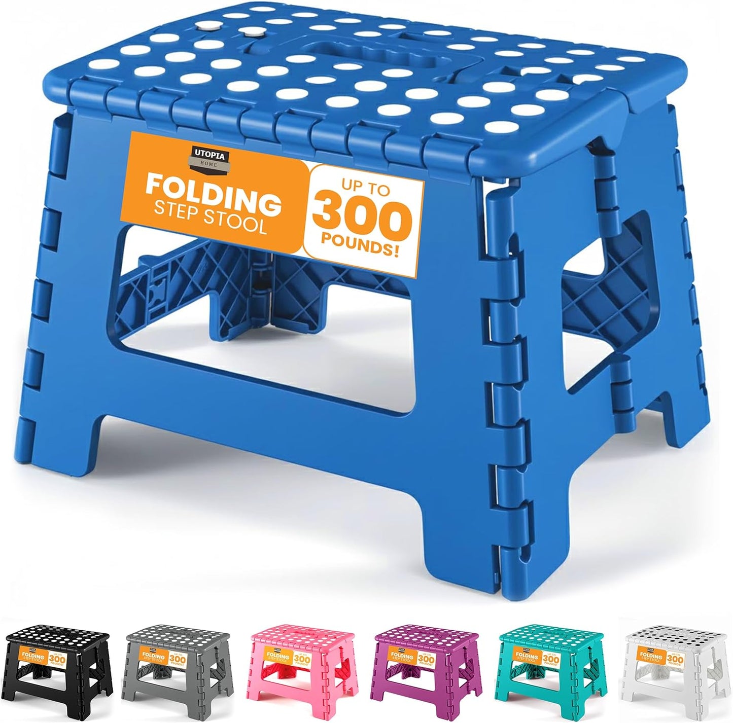 Utopia Home Folding Step Stool with Handle – 9 Inch Anti Slip Collapsible Stool – Holds Up to 300 lbs – Sturdy Plastic Step Stool Foldable for Kitchen, Bathroom and Home Use (1-Pack, Black)