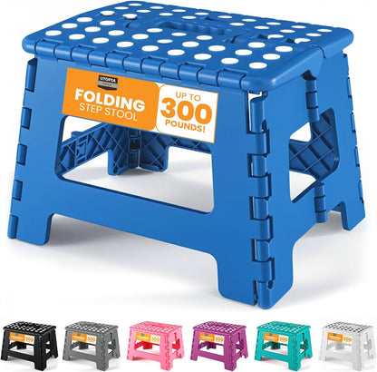 Utopia Home Folding Step Stool with Handle – 9 Inch Anti Slip Collapsible Stool – Holds Up to 300 lbs – Sturdy Plastic Step Stool Foldable for Kitchen, Bathroom and Home Use (1-Pack, Black)