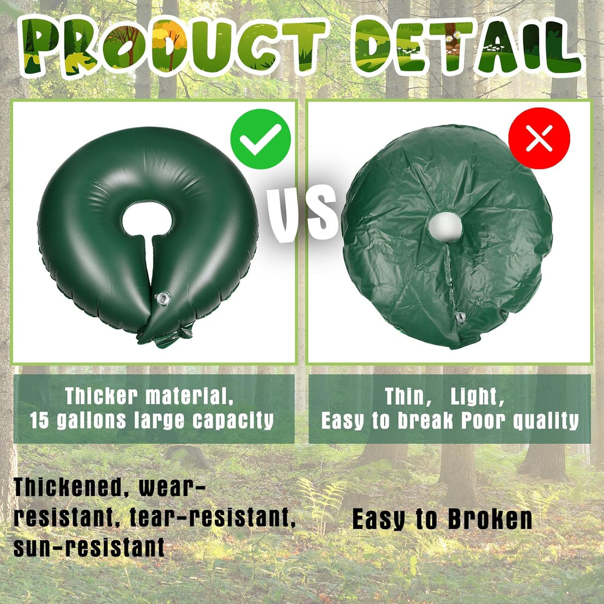 Roshtia 2 Pack 15 Gallon Tree Watering Ring Bag Slow Release Reusable Tree Bag Bulk Heavy Duty Automatic Drip Irrigation Ring PVC Root Water System for Garden Newly Planted (Brown)