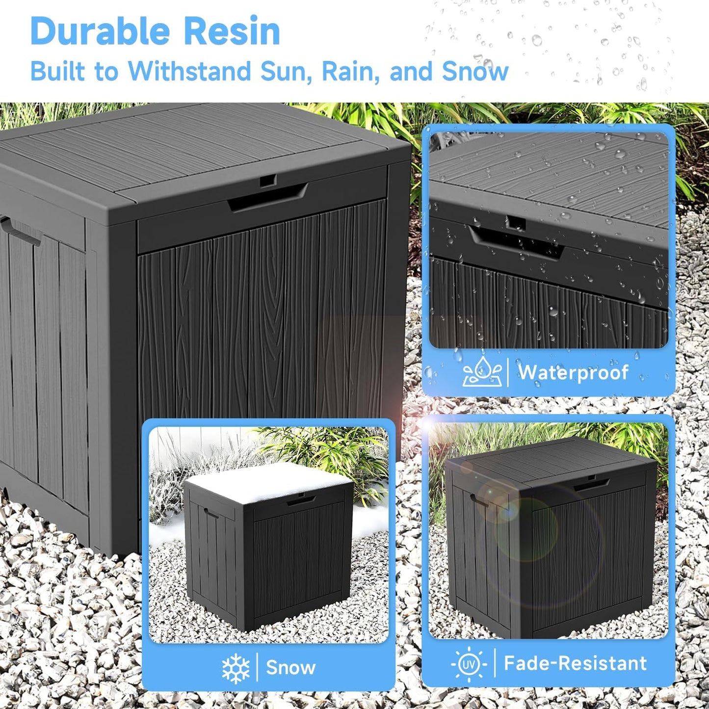 30 Gallon Outdoor Deck Box, Lockable Waterproof Outdoor Storage Boxes For Garden Tools,Indoor Cushions,Accessories Outside Storage Resin Weatherproof Container(Black)