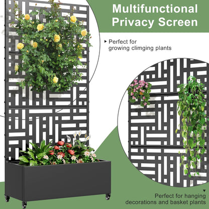 Casaphoria Metal Raised Garden Bed with Trellis and Wheels, 72"x47"x16" Planter Box for Climbing Plants, Vegetables & Vines, Features Drainage Holes and Privacy Screen (Black-Louver) - Colors C
