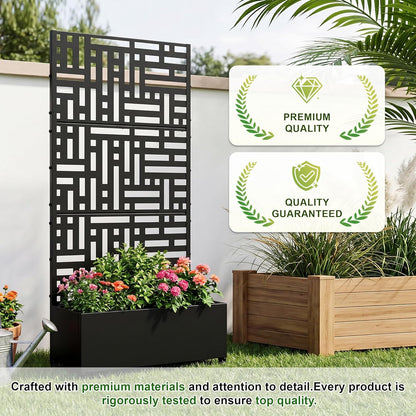 Casaphoria Metal Raised Garden Bed with Trellis and Wheels, 72"x47"x16" Planter Box for Climbing Plants, Vegetables & Vines, Features Drainage Holes and Privacy Screen (Black-Louver) - Colors C