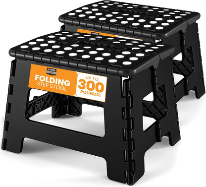 Utopia Home Folding Step Stool with Handle – 9 Inch Anti Slip Collapsible Stool – Holds Up to 300 lbs – Sturdy Plastic Step Stool Foldable for Kitchen, Bathroom and Home Use (1-Pack, Black)