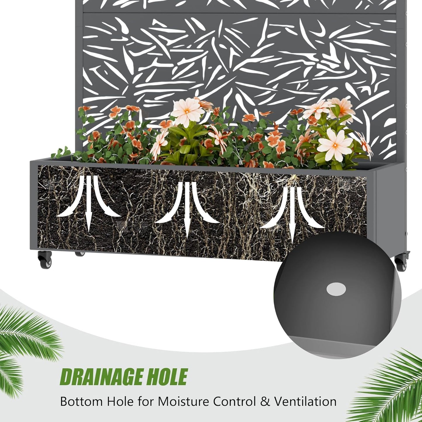 Casaphoria Metal Raised Garden Bed with Trellis and Wheels, 72"x47"x16" Planter Box for Climbing Plants, Vegetables & Vines, Features Drainage Holes and Privacy Screen (Black-Louver) - Colors A