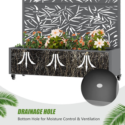 Casaphoria Metal Raised Garden Bed with Trellis and Wheels, 72"x47"x16" Planter Box for Climbing Plants, Vegetables & Vines, Features Drainage Holes and Privacy Screen (Black-Louver) - Colors A