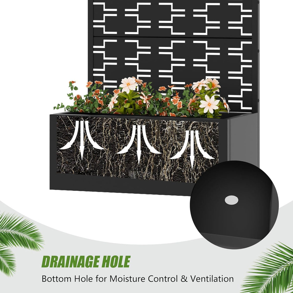 Casaphoria Metal Raised Garden Bed with Trellis and Wheels, 72"x47"x16" Planter Box for Climbing Plants, Vegetables & Vines, Features Drainage Holes and Privacy Screen (Black-Louver) - Colors B