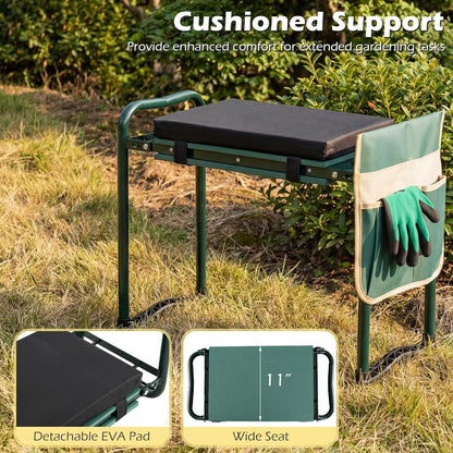 2-in-1 Garden Kneeler & Seat, Folding Seat w/EVA Foam Kneeling Pad & Removable Tools Pouch, Sturdy Steel Frame, No Assembly, Portable Heavy Duty Garden Stool for Women & Men