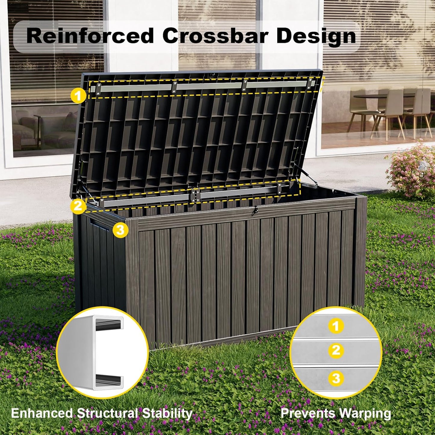 30 Gallon Outdoor Deck Box, Lockable Waterproof Outdoor Storage Boxes For Garden Tools,Indoor Cushions,Accessories Outside Storage Resin Weatherproof Container(Black)