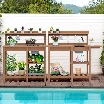SERWALL Outdoor Potting Bench with Removeable Sink,Rot-Resistant HDPE Potting Table for Outside Gardening, All Weather Use - Gray