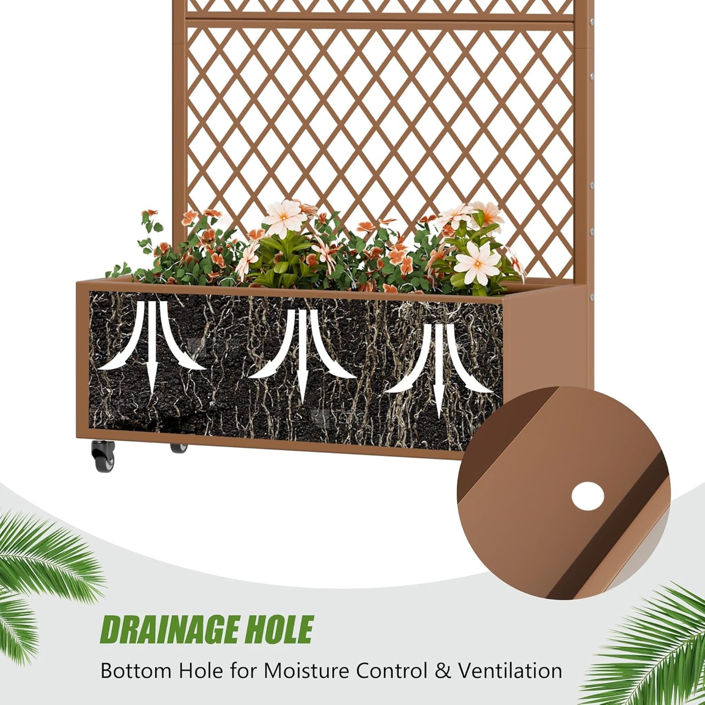 Casaphoria Metal Raised Garden Bed with Trellis and Wheels, 72"x47"x16" Planter Box for Climbing Plants, Vegetables & Vines, Features Drainage Holes and Privacy Screen (Black-Louver) - Colors A