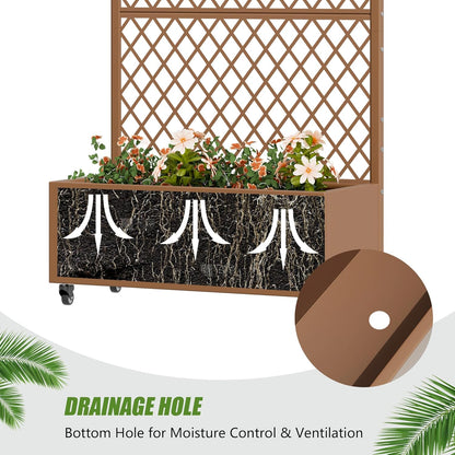 Casaphoria Metal Raised Garden Bed with Trellis and Wheels, 72"x47"x16" Planter Box for Climbing Plants, Vegetables & Vines, Features Drainage Holes and Privacy Screen (Black-Louver) - Colors A