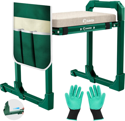 Saker Garden Kneeler and Seat Foldable Gardening Stool with Extendable Legs & Thickened Pad, Tool/Storage Bag, Heavy Duty 400lbs Support for Elderly, Gardening, Outdoor Use