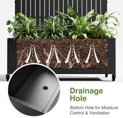 Casaphoria Metal Raised Garden Bed with Trellis and Wheels, 72"x47"x16" Planter Box for Climbing Plants, Vegetables & Vines, Features Drainage Holes and Privacy Screen (Black-Louver) - Colors D