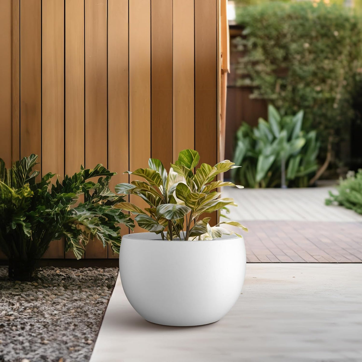 Large Round Bowl Vintage BRN Concrete Planter 19.9" Dia, Outdoor