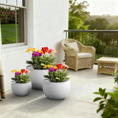 Large Round Bowl Vintage BRN Concrete Planter 19.9" Dia, Outdoor