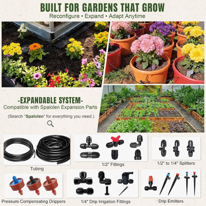 Push-to-Connect Drip Irrigation System Kit, 2-Zone Garden Watering System with 50FT 1/2" Mainline, Leak-Resistant Quick Connect Fittings, Adjustable Emitters for Raised Beds, Greenhouse