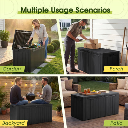 Devoko 100 Gallon Waterproof Large Resin Deck Box Indoor Outdoor Lockable Storage Container for Patio Furniture Cushions Garden Tools (100 Gallon, Black)