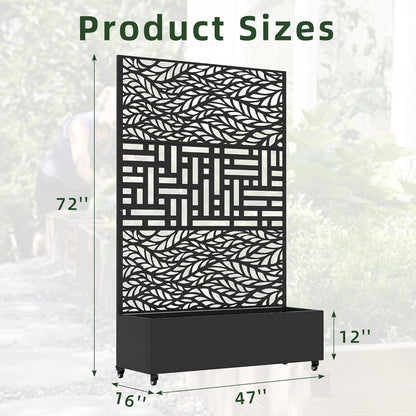 Casaphoria Metal Raised Garden Bed with Trellis and Wheels, 72"x47"x16" Planter Box for Climbing Plants, Vegetables & Vines, Features Drainage Holes and Privacy Screen (Black-Louver) - Colors C