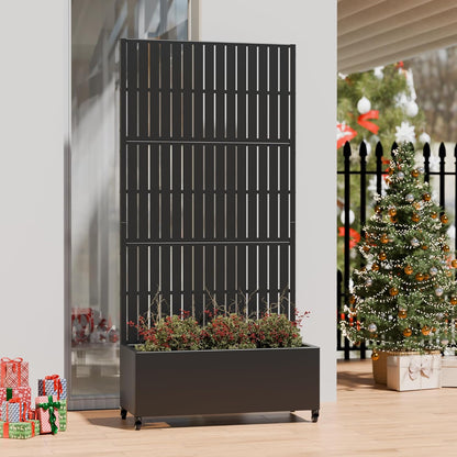 Casaphoria Metal Raised Garden Bed with Trellis and Wheels, 72"x47"x16" Planter Box for Climbing Plants, Vegetables & Vines, Features Drainage Holes and Privacy Screen (Black-Louver) - Colors D