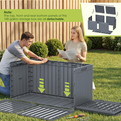 Devoko 100 Gallon Waterproof Large Resin Deck Box Indoor Outdoor Lockable Storage Container for Patio Furniture Cushions Garden Tools (100 Gallon, Black)
