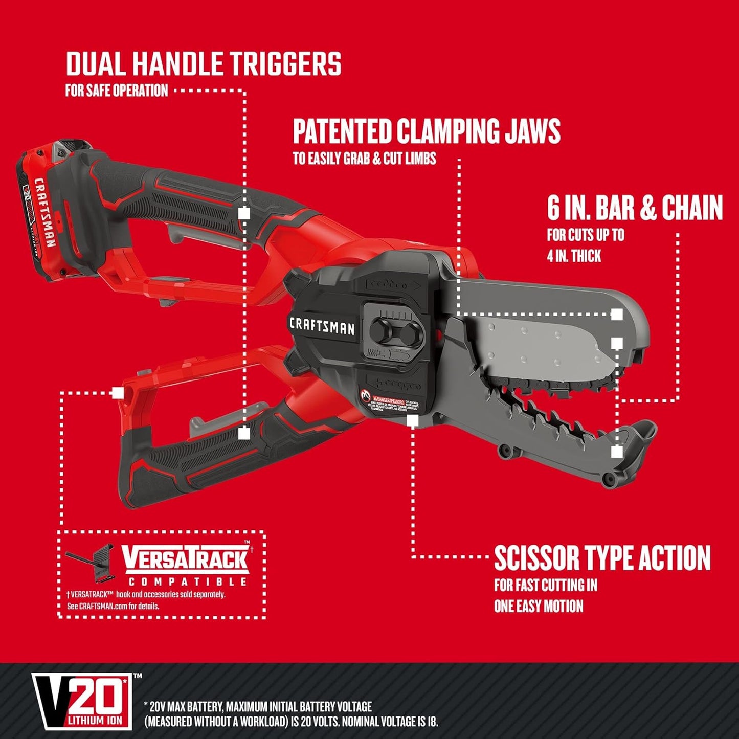 CRAFTSMAN V20 Cordless Lopper, 6 inch, Bare Tool Only (CMCCSL621B)