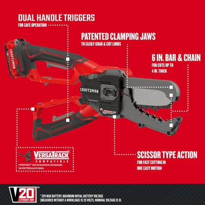 CRAFTSMAN V20 Cordless Lopper, 6 inch, Bare Tool Only (CMCCSL621B)