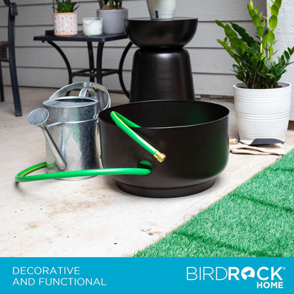 BIRDROCK HOME Decorative Footed Water Hose Holder Pot - Ground Garden Hose Box - Steel - Powdered Coated - Embossed - Steel Metal Hider - Outdoor or Indoor Use (Antique Bronze)