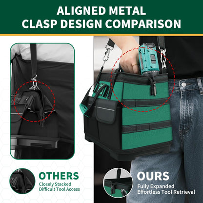 GrenPRO Garden Tool Bag Molded Bottom, Heavy Duty Tool Tote Toolbox with 10 Pockets, Reinforced & Top Snap Closure for Gardening Tools Storage, Dark Green(Tools Not Included)