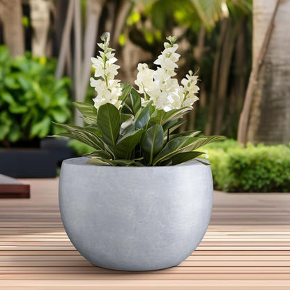 Large Round Bowl Vintage BRN Concrete Planter 19.9" Dia, Outdoor