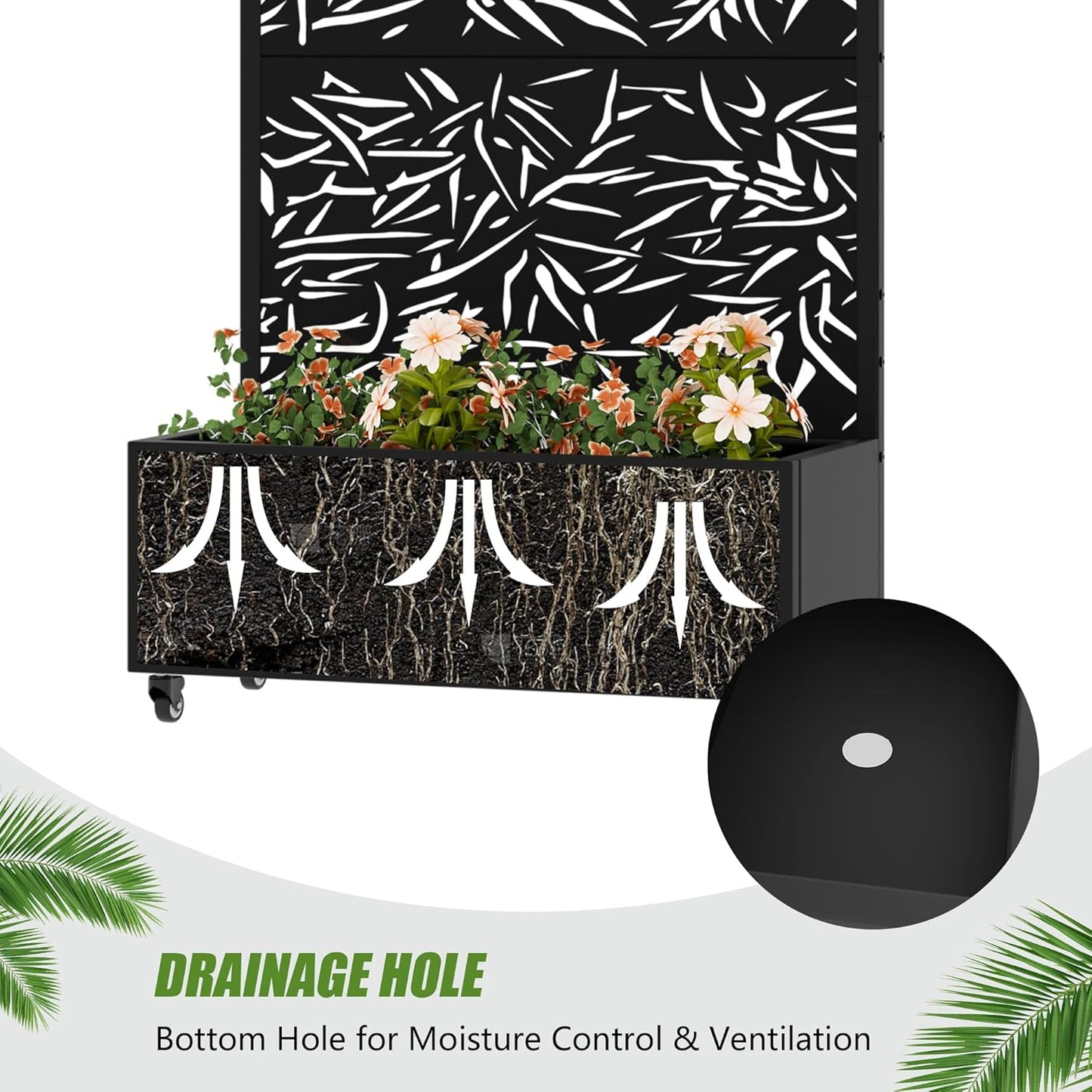 Casaphoria Metal Raised Garden Bed with Trellis and Wheels, 72"x47"x16" Planter Box for Climbing Plants, Vegetables & Vines, Features Drainage Holes and Privacy Screen (Black-Louver) - Colors A