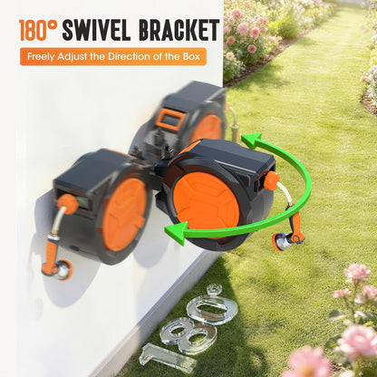 Retractable Garden Hose Reel 1/2" 100ft, 2-in-1 Wall Mount & Portable Auto Rewind Water Hose Reel with Any Length Lock & 180° Swivel, Heavy Duty Outdoor Hose Storage for Garden, Patio and Car Washing