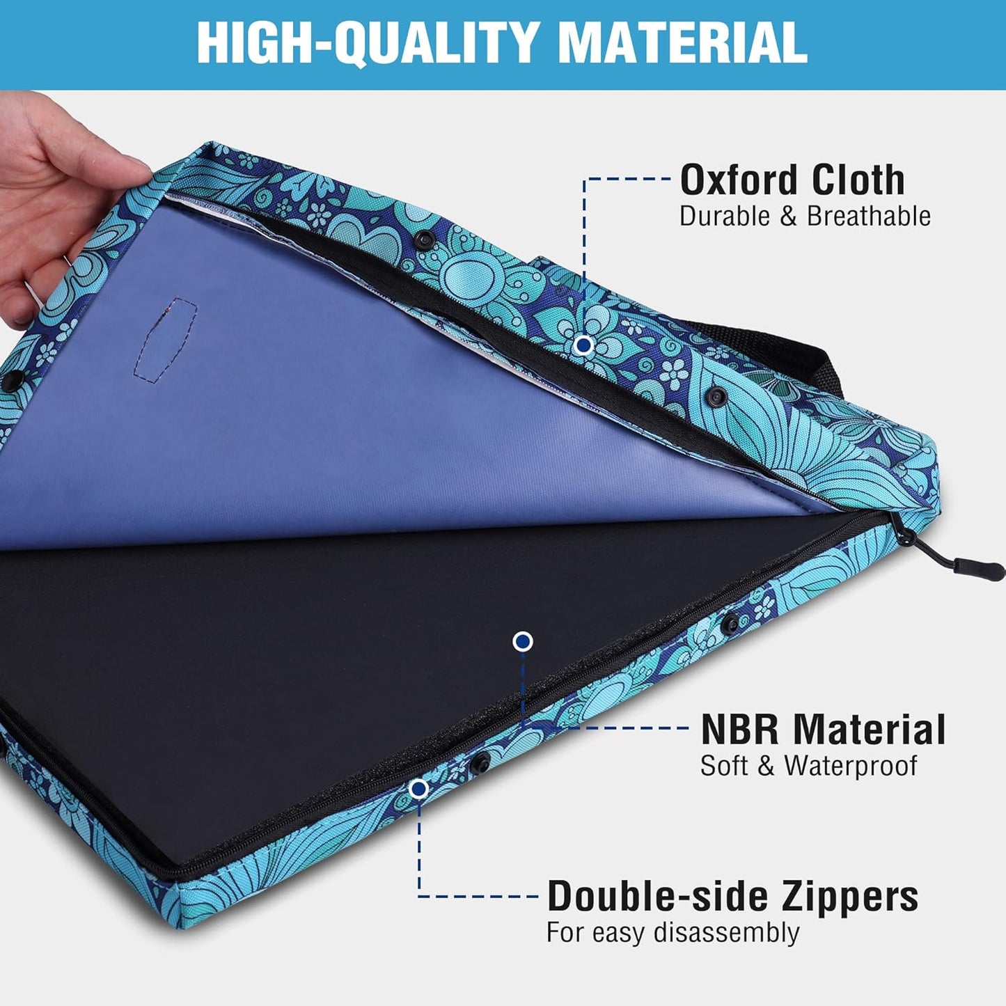 WORKPRO 17" Kneeling Pad with Removable Cover, Soft Pad Cushioning for Knee, Large Foam Kneeler Pad for Gardening, Daily Chores, Workout Supplies, Blue Floral Printing