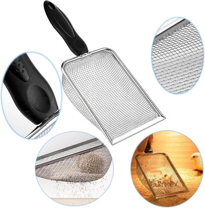 Cat Litter Scoop, Stainless Steel Cats Sturdy Mesh Scooper Kitty Metal Scooper Long Handle Scooper Shovel Sifter for All Litter Types Metal Cat Scooper for Litter Box
