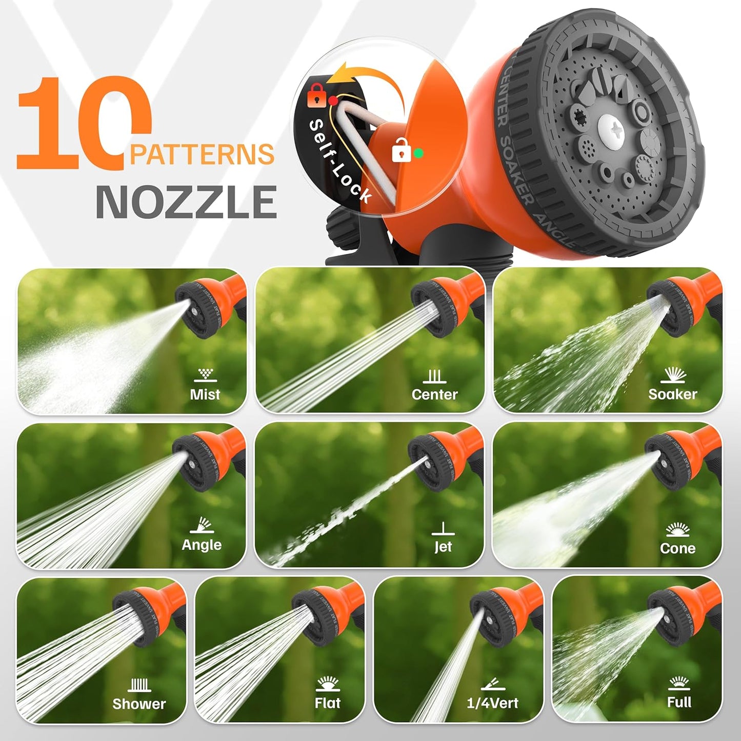 Mars Villa Retractable Garden Hose Reel 1/2 IN x 50 FT, Wall Mounted Heavy Duty Water Hose for Outside, Auto-Rewind & Any Length Lock, 180° Swivel Bracket, Slow Return, 10 Spray Patterns, UV-Resistant