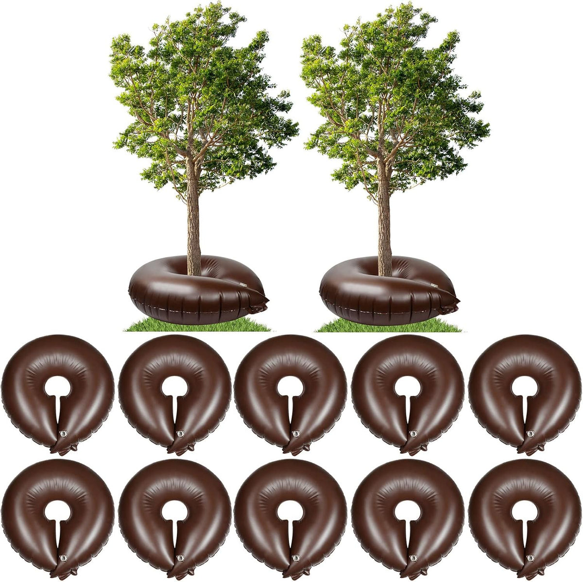 Roshtia 2 Pack 15 Gallon Tree Watering Ring Bag Slow Release Reusable Tree Bag Bulk Heavy Duty Automatic Drip Irrigation Ring PVC Root Water System for Garden Newly Planted (Brown)