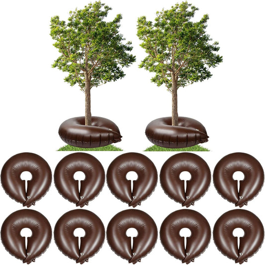 Roshtia 2 Pack 15 Gallon Tree Watering Ring Bag Slow Release Reusable Tree Bag Bulk Heavy Duty Automatic Drip Irrigation Ring PVC Root Water System for Garden Newly Planted (Brown)