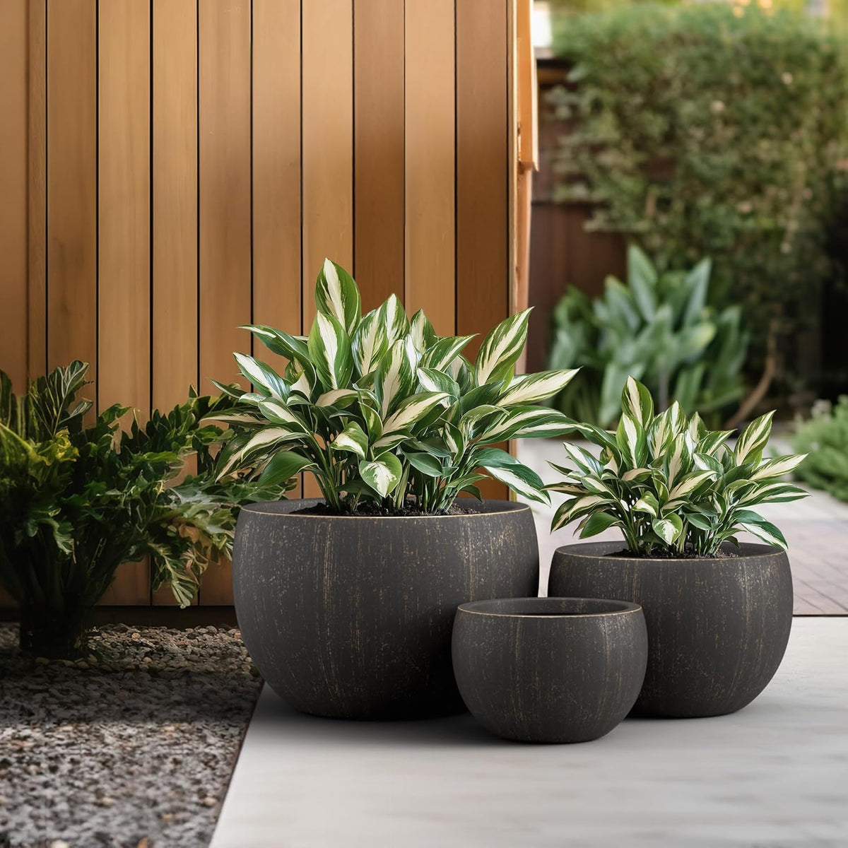 Large Round Bowl Vintage BRN Concrete Planter 19.9" Dia, Outdoor