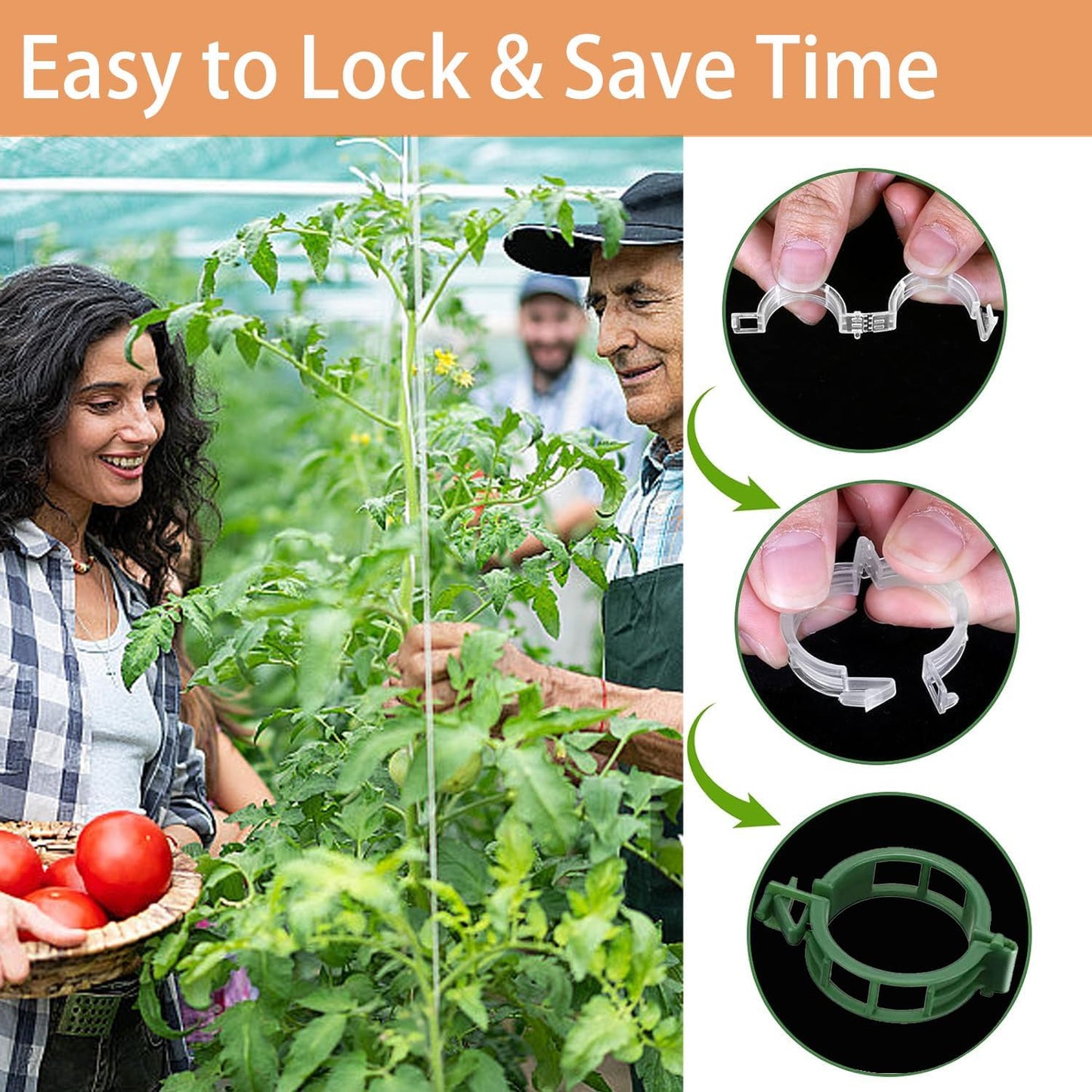 Tomato Support Hooks with String 20 Pcs,100 Pcs Plant Support Clips for Climbing Plants,Tomato Trellis Roller Hooks with 49.2FT String,Reusable Grape Vine Clips to Prevent Tomatoes