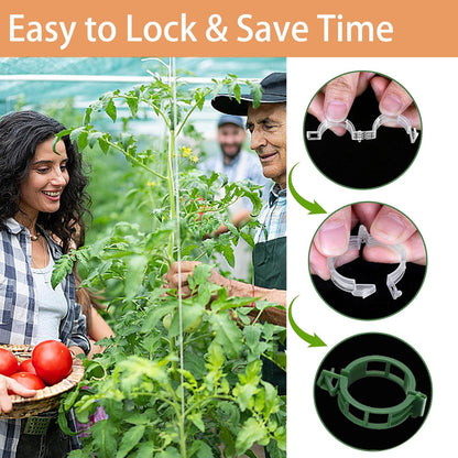 Tomato Support Hooks with String 20 Pcs,100 Pcs Plant Support Clips for Climbing Plants,Tomato Trellis Roller Hooks with 49.2FT String,Reusable Grape Vine Clips to Prevent Tomatoes