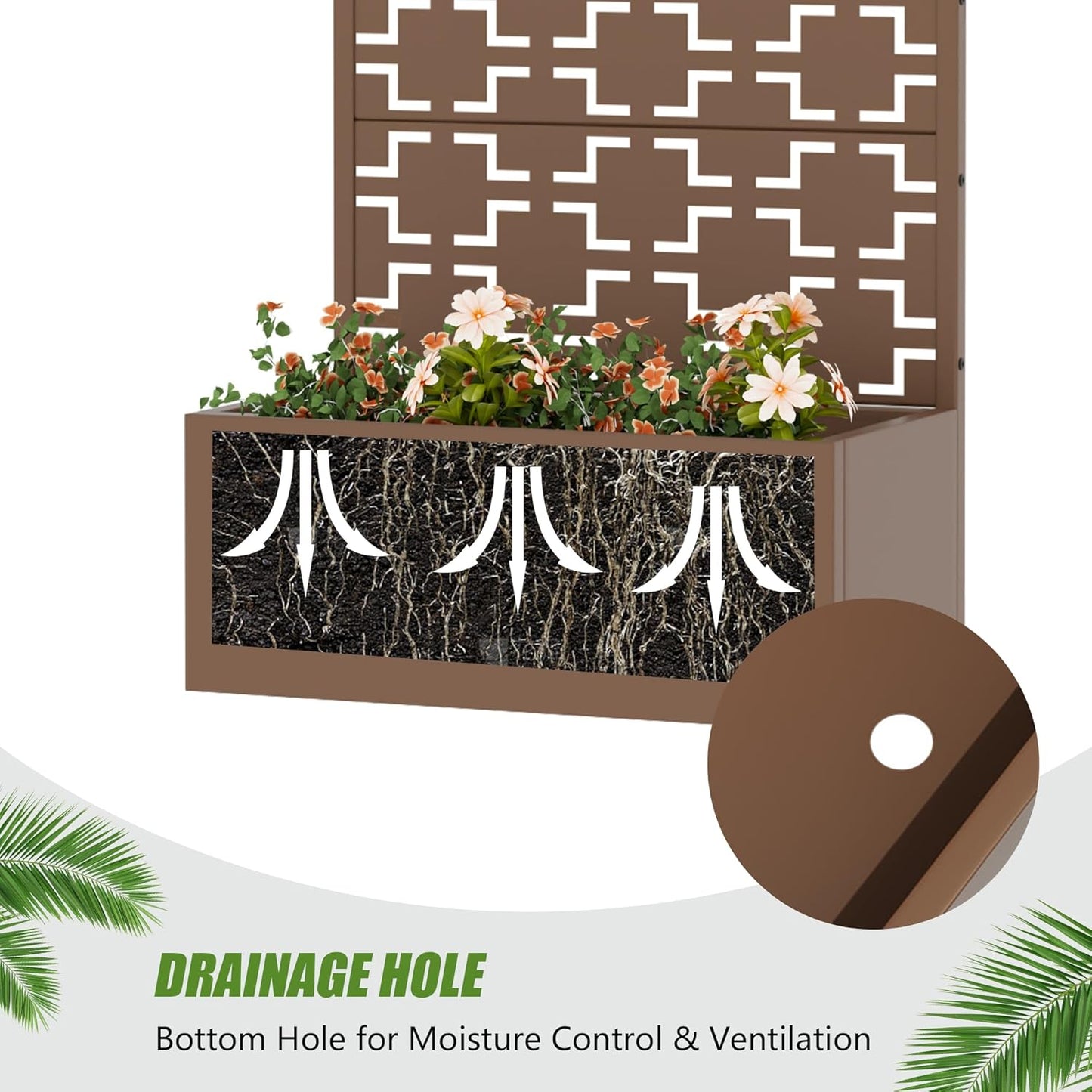 Casaphoria Metal Raised Garden Bed with Trellis and Wheels, 72"x47"x16" Planter Box for Climbing Plants, Vegetables & Vines, Features Drainage Holes and Privacy Screen (Black-Louver) - Colors D