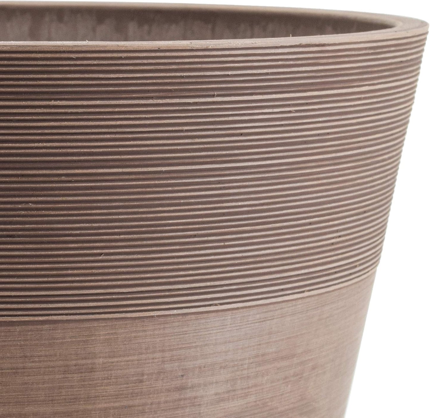 PSW Pot Collection 16-inch Plastic/Stone/Wood Composite Large Ribbed Planter – No Drainage Hole (Drillable), Indoor/Outer Garden Pot for Foliage, Trees, Flowers, Ferns, Cement Gray