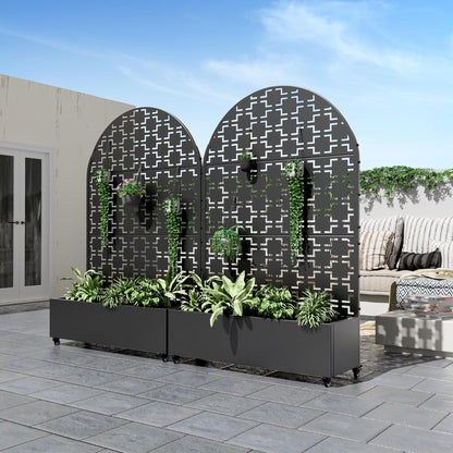 Casaphoria Metal Raised Garden Bed with Trellis and Wheels, 72"x47"x16" Planter Box for Climbing Plants, Vegetables & Vines, Features Drainage Holes and Privacy Screen (Black-Louver) - Colors D