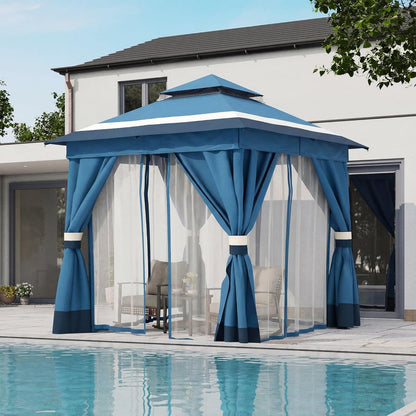 10x20 Gazebo Canopy with 100FT String Lights, Metal Heavy Duty Patio Canopy Tent with Double Roofs, Mosquito Nettings and Privacy Screens for Backyard, Garden, Lawn, Gray