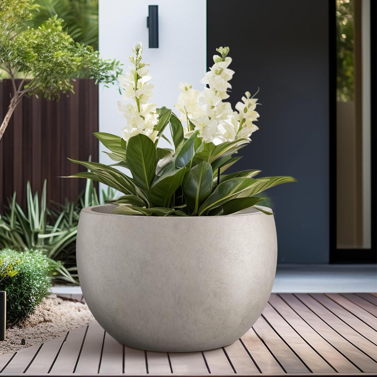 Large Round Bowl Vintage BRN Concrete Planter 19.9" Dia, Outdoor