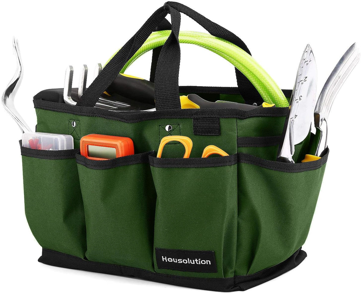 Housolution Gardening Tote Bag, Deluxe Garden Tool Storage Bag and Home Organizer with Pockets, Wear-Resistant & Reusable, 14 Inch, Pink