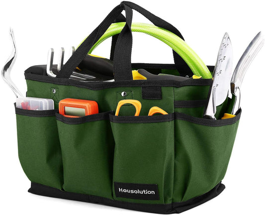 Housolution Gardening Tote Bag, Deluxe Garden Tool Storage Bag and Home Organizer with Pockets, Wear-Resistant & Reusable, 14 Inch, Pink