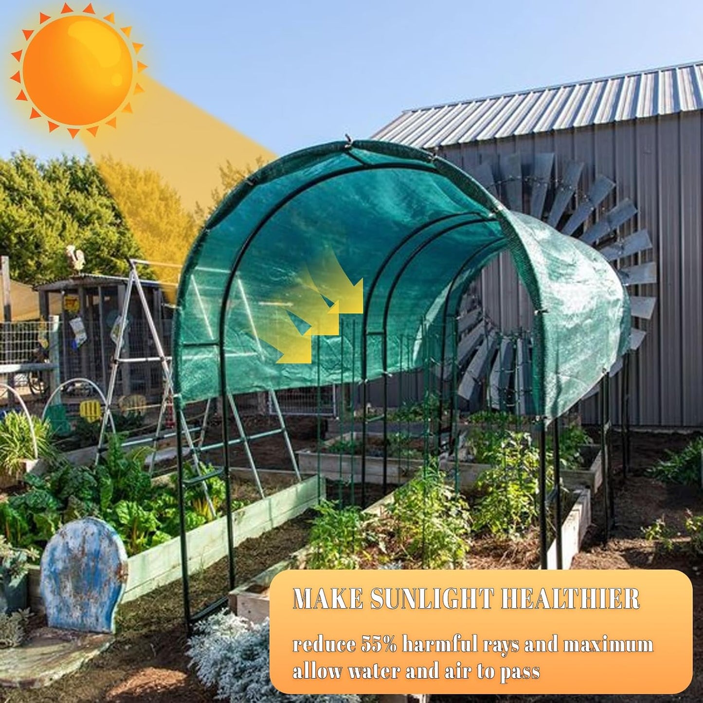 Cool Area 55% 6.5x10ft Sunblock Shade Cloth Cover Mesh UV Resistant Net for Garden Flower Plant Greenhouse, Black